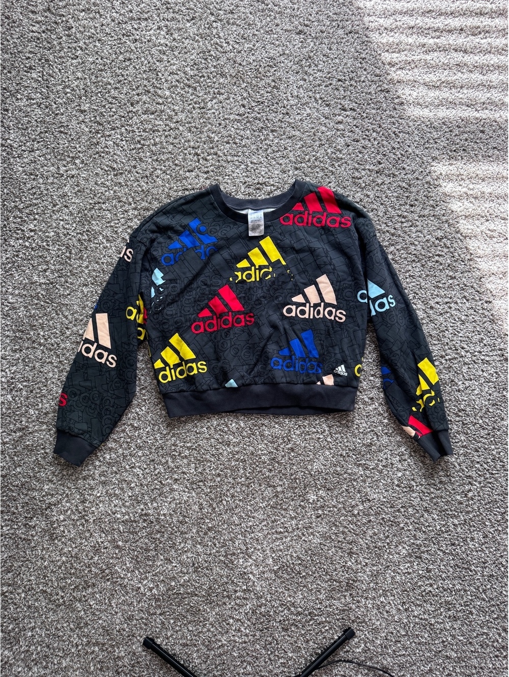 Adidas All Over Print Crewneck Sweatshirt Multicolor Logo Black Charcoal XL